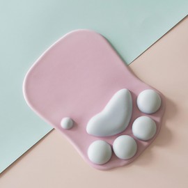 Yoidesu Bonita Alfombrilla de Ratón con Forma de Pata de Gato con Base Antideslizante para Soporte de Muñeca, Costuras Finas, Tela de Primera Calidad (Rosa Dulce)