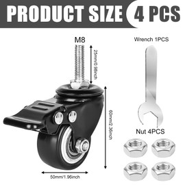 4 pieces 40 mm furniture castors: M8 x 25 mm screw fixed castors M8 heavy duty castors swivel castors for furniture with brake, 35 kg, 360 degree rotation transport castors rubber castors chair