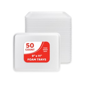 White Foam Meat Trays 9x11-Inch White Tray for Crafts, Food, Painting, 50-Pack