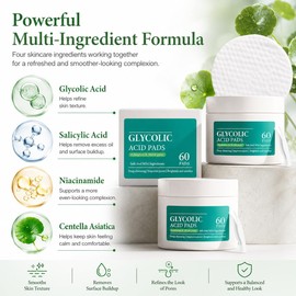 Pads exfoliantes faciales ácido glicólico y salicílico 2 pzas 120 u