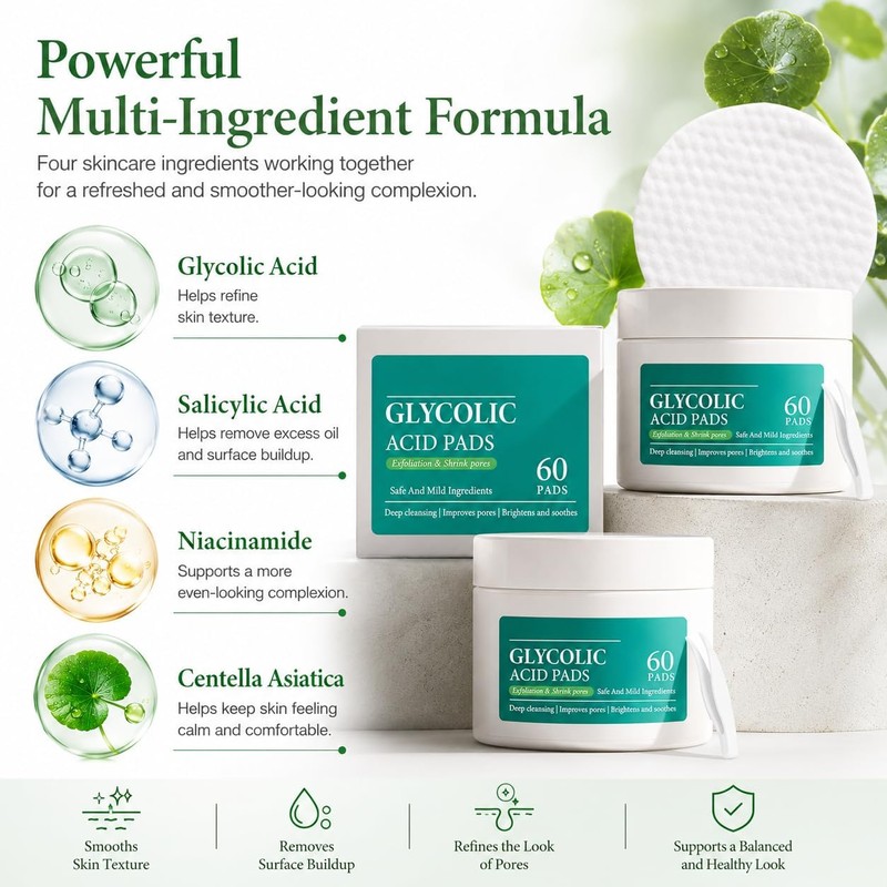 Pads exfoliantes faciales ácido glicólico y salicílico 2 pzas 120