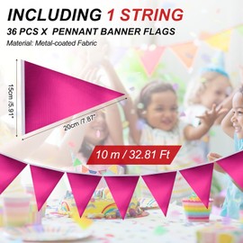 PATIKIL Pennant Banner Flags 33 Ft, 36 Pcs Colorful Triangle Banners Party Banner Bunting Garland String for Graduation Birthday Wedding Outdoor Decoration, Glitters Rose Red