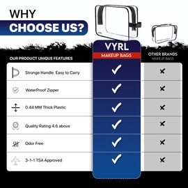 VYRL 12 Pack Clear Makeup Bag - Quart Size 3-1-1 TSA Approved Toiletry Bag with Zipper - Water-Resistant Durable PVC Clear Toiletry pouches for Carry-on Airport Travel Accessories - Black