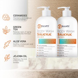 KERAPIL- Gel de baño con ácido salicílico: no reseca la piel, exfolia suavemente la piel áspera y con bultos, gel de baño para el acné corporal.