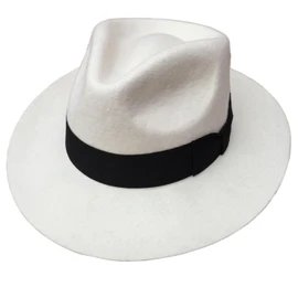 Classic White Men's Wool Felt Godfather Gangster Mobster Gentleman Fedora Hat, Off-white, 7 5/8