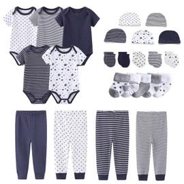 MAMIMAKA Newborn Layette Gift Set Bodysuits Pants for Baby Girl and Boy 24 Piece Essentials and Accessories 0-12Months
