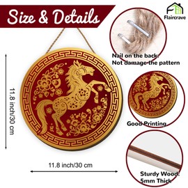 Chinese New Year Wooden Wreaths for Front Door Lunar New Year of The Horse 2026 Fu Welcome Sign Red Spring Festival Decor Chinese New Years Decorations for Home Party