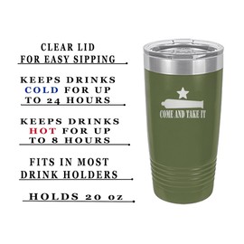 Rogue River Tactical Come and Take It Gonzales Texas Flag 20 Oz. Stainless Steel Travel Tumbler Mug Cup w/Lid Vacuum Insulated Hot or Cold (Green)