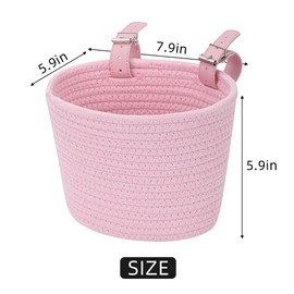 Bike Basket for Girls, Front Detachable Woven Bicycle Basket Little Boys BalanceTricycle for Women Kids Wicker Round Electric Bike Basket (ms-Pink)