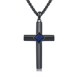 YEESIA Black Cross Necklace S925 Sterling Silver Blue Zircon Cross Pendant Necklaces Jewelry for Men Women