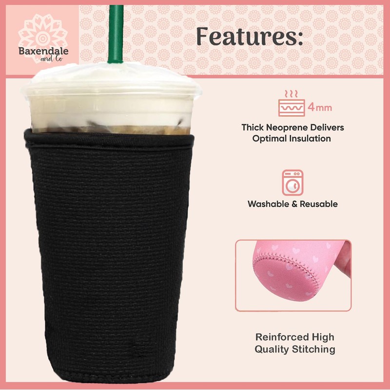 BAXENDALE AND CO Reusable Neoprene Insulator Sleeves for Iced Coffee