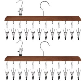Legging Organizer for Closet-24 Clips Yoga Pants Hangers Space Saving, Wood Hanging Closet Organizers and Storage for Leggings, Jeans, Skirts, Hats, Shorts, Socks - 360° Rotating(2 Pack Vintage)