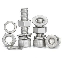 Stainless Steel Hex Socket Head Cap Bolts M6 Full Threaded Screw Bolts Nuts Flat Lock Washer Kit Fully Threaded (M6x15mm) Set of 10