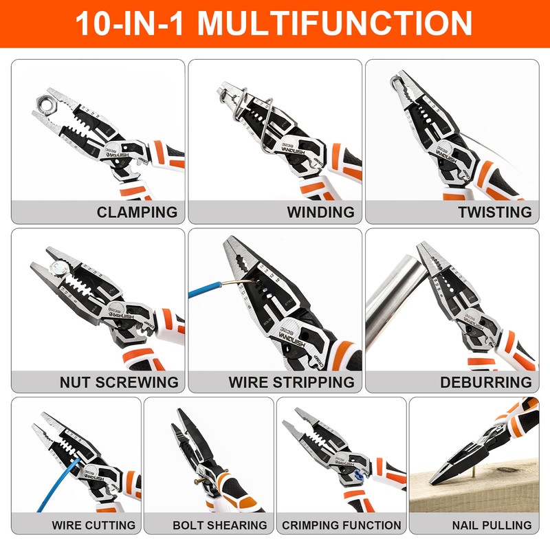 VANQUISH 10-in-1 Long Nose Pliers, 8‘’ Multipurpose Combination Pliers Wire