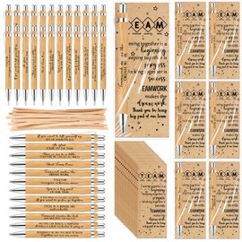 Sayglossy 48 Sets Team Appreciation Gifts for Coworkers Bulk Motivational Wood Bamboo Pen with Inspirational Cards for Employee Group Staff Teacher Nurse Office Supplies Valentine's Day Gift