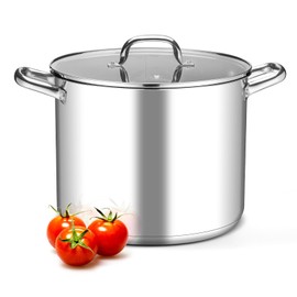 Leonyo 16 Quart Stock Pot With Lid, 18/10 Stainless Steel Stockpot, large Induction Cooking Pot with Visible Lid for Pasta, Soup, Spaghetti, Tri-Ply Bottom & Heavy Duty, Various Stovetops Suitable
