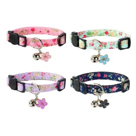 Yizepet Cat Collars with Bells, Breakaway Kitten Collar, Cute Kitty Collar in 4 Pack,...