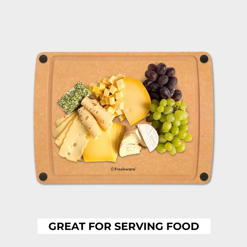 Freshware Wood Cutting Board for Kitchen, Juice Groove, Non-Slip Silicone