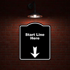 Start Line Here Black Sign Arrow Down Aluminum Composite Sign 8.5 x 10 inches
