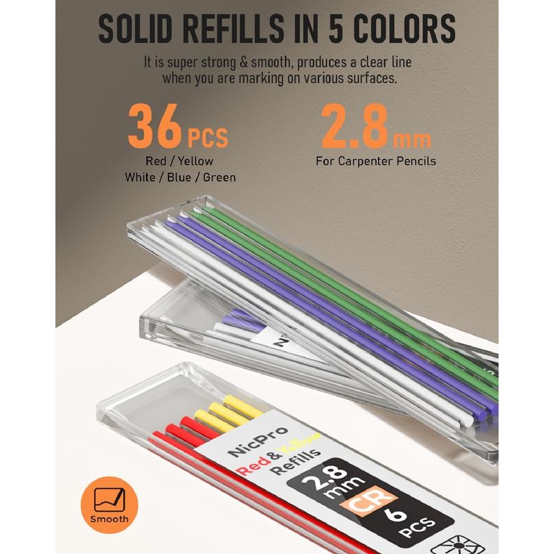 Nicpro 5 Pack Carpenter Pencil with Sharpener, Mechanical Pencils Set