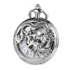 TREEWETO Mens Antique Skeleton Mechanical Silver Pocket Watch Dragon Hollow