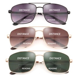 zooxsky Bifocal Reading Sunglasses for Men Women Classic Aviator Bi-focal Sun Readers Rectangle Metal Frame Shades UV400 +2.50
