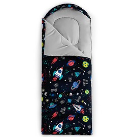 QOOMO Cartoon Colorful Planet Printed Camping Sleeping Bag,3 Season Warm & Cool Weather,Lightweight,Waterproof Sleeping Bag for Adults & Kids,Traveling,and Outdoors,Camping Gear Equipment, 31x90inch