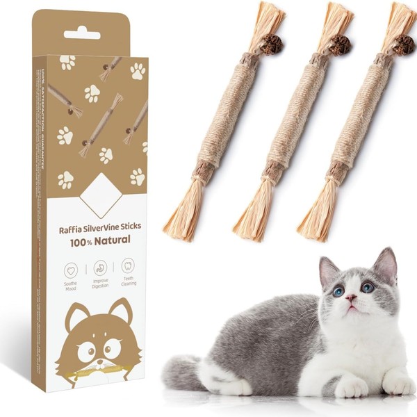 Oillase 3 Pack Natural Silvervine Sticks Cat Toys, Catmint Silvervine