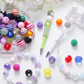 100 Pcs 20mm Beads for Pens Rhinestone Bubblegum Beads Mixed Crystal Acrylic Round Chunky Bead Sparkly Craft Large Balls Bead for Pen Beadable Keychain Bracelet DIY Jewelry Making Supplies