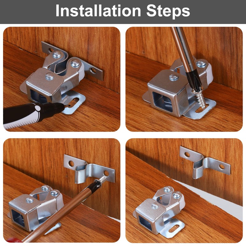 sourcing map 4Pcs Cabinet Latch Double Roller Catches, Lock Stop