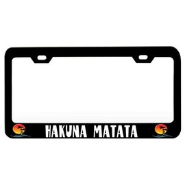 Custom Brother - Hakuna Matata Palm Tree Black Steel Metal License Plate Frame Auto Car SUV Tag Holder, W72