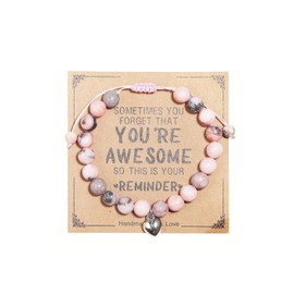 Inspirational Gifts for Women Natural Stone Healing Relaxation Chakra Bracelets for Birthday Christmas Mothers Day Valentine's Day for Her Mom Best Friend Stress Relief Gifts Jewelry (Pink Zebra B)