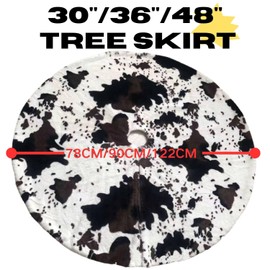 Acdoslow Christmas Tree Skirt 30"/36"/48",Cow Print Faux Fur Farmhouse Xmas Tree Skirt White Black Tree Mat for Holiday New Year Home Party Winter Decoration Cow/78cm