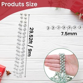 Trimming Shop 9 Metres Shiny Bead Garland for Christmas Tree Decoration - 7.5mm Pearl String Garland, Beaded Chain, and Artificial Pearls Tinsel for Xmas Hanging Ornaments, Sliver