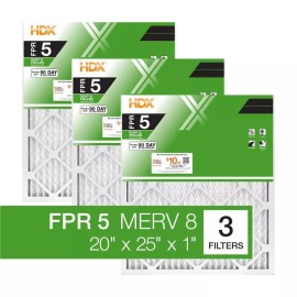 HDX Pleated Air Filters MERV 8 HVAC Vent Furnace 20x25x1 Replacement Filter 3 Pack