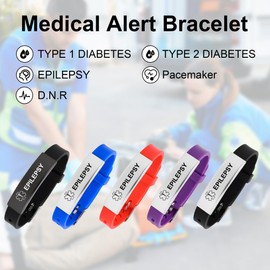 Pmormyy Medical Alert Bracelet for Women Men, Adjustable Medical Alert ID Silicone Wristband for Epilepsy Blue