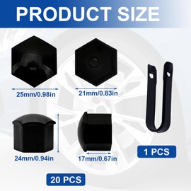 COYUN 20 pieces nut covers, hexagonal tyre nut covers, wheel nut caps, universal tyre nut, wheel bolt caps, 17 mm