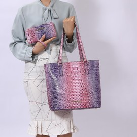 MKF Collection Women Tote Bag & Wallet, Gradient Rainbow Crocodile Embossed Vegan Leather Handbag Purse by Mia K