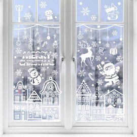 CCINEE Christmas Window Cling Sticker,Santa Snowflake House Glass Window Decal for Christmas Home Decoration Party Supply,8 Sheets