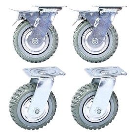 Mateda 8 inch All Swivel Caster Wheels, Heavy Duty 4Pcs Pack Anti-Skid Rubber Swivel Casters with 360 Degree Top Plate (2 with Brakes Lock & 2 Without)
