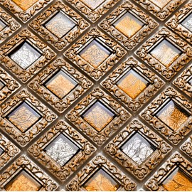 Hominter Vintage Framed Glass Mosaic Baroque Style Decorative Tile Window Design for Backsplash Accent Walls and Fireplace Surrounds (5 Square Feet)