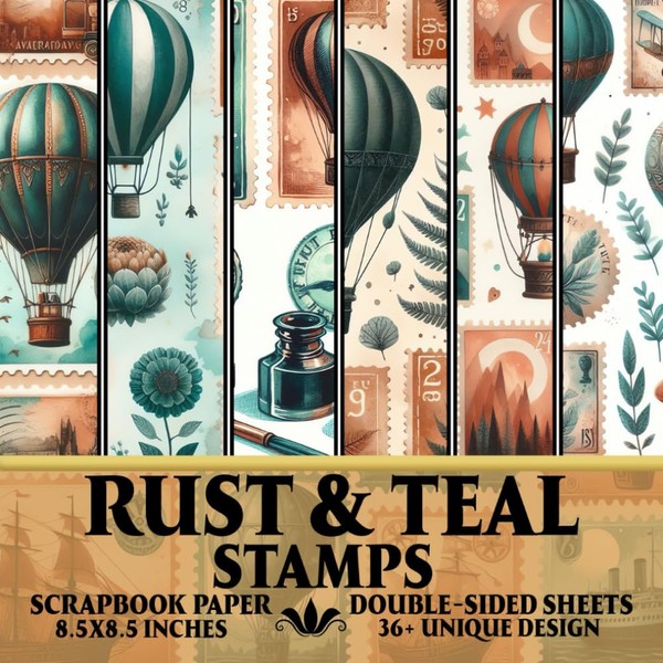 Rust & Teal Stamps Scrapbook Paper: 36+ Unique Stamped Papers
