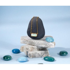 All Cotton and Linen Rarete Jewelry Bespoke Aura Necklace – 18K Gold Plated Custom-Cut Ocean Topaz Pendant