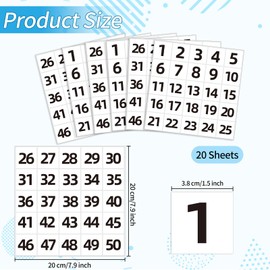 STARLIBOO White Consecutive Number Stickers 1-50, 1.5 inch Square Self Adhesive Numbered Label Stickers for Inventory, Storage, Organizing, Boxes, Lockers, Indoor, Outdoor (1000Pcs)