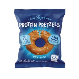 Crisp Power High Protein Pretzel Crisps - 6 Pack x 1.75 oz Crunchy & Flavorful Plant-Based Snack. No Sugar, 28g Protein Per Pack in 3 Savory Flavors, Vegan, Keto Friendly, Non-GMO, Kosher Non-Dairy (1.75 Ounce (Pack of 24), Sea Salt)
