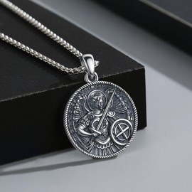 YueYuan St Michael Necklace 925 Sterling Silver Amulet Religious Pendant Jewellery Gift for Men and Women
