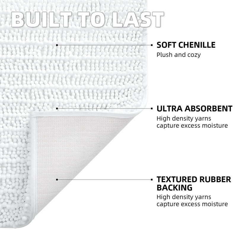 OLANLY Luxury Chenille Bath Mat, Extra Soft Thick Absorbent Shaggy