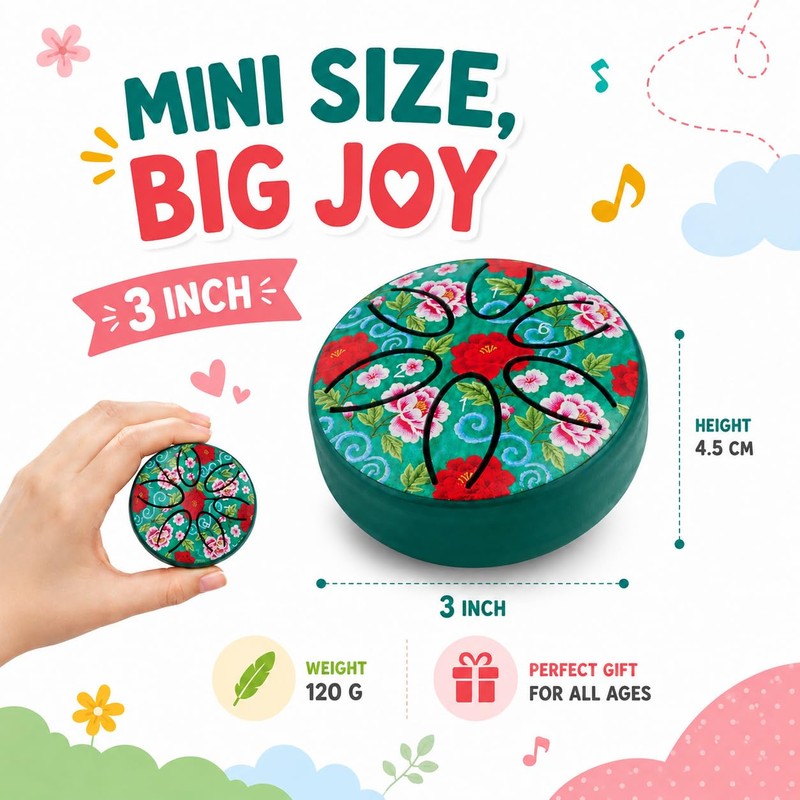 Dozzly Mini Rain Drum, 3 Inches 6 Notes Portable Steel