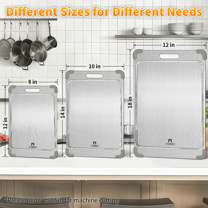 ZYBIDEAL 3Pcs 100% Pure Titanium Cutting Board with Grooves, Update