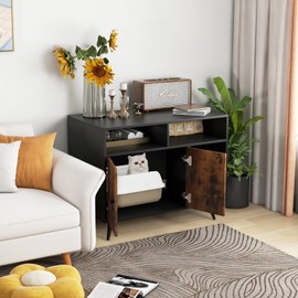 Tangkula Cat Litter Box Enclosure, Hidden Cat Washroom Furniture with Double Door Cabinet, Compartments & Cat Scratch Pad, Pet House Side Table for Indoor Cats, Litter Box Furniture (Rustic Brown)